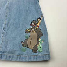 Load image into Gallery viewer, Girls Disney, The Jungle Book denim overalls dress / pinafore, EUC, size 3, L: 52cm
