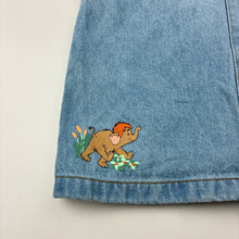 Load image into Gallery viewer, Girls Disney, The Jungle Book denim overalls dress / pinafore, EUC, size 3, L: 52cm