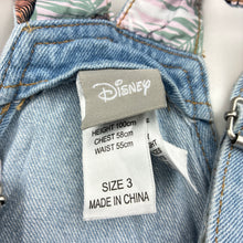 Load image into Gallery viewer, Girls Disney, The Jungle Book denim overalls dress / pinafore, EUC, size 3, L: 52cm