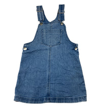 Load image into Gallery viewer, Girls Anko, blue stretch denim overalls dress / pinafore, GUC, size 4, L: 58cm
