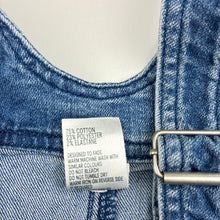 Load image into Gallery viewer, Girls Anko, blue stretch denim overalls dress / pinafore, GUC, size 4, L: 58cm