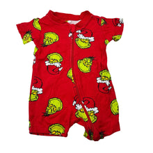 Load image into Gallery viewer, Unisex Dr Seuss, The Grinch cotton Christmas zip romper, GUC, size 000,  