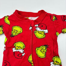 Load image into Gallery viewer, Unisex Dr Seuss, The Grinch cotton Christmas zip romper, GUC, size 000,  