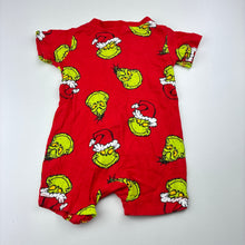 Load image into Gallery viewer, Unisex Dr Seuss, The Grinch cotton Christmas zip romper, GUC, size 000,  