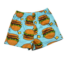 Load image into Gallery viewer, Unisex SHEIN, lightweight shorts, elasticated, burgers, EUC, size 00,  
