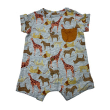 Load image into Gallery viewer, Unisex Dymples, grey marle romper, jungle animals, EUC, size 0000,  