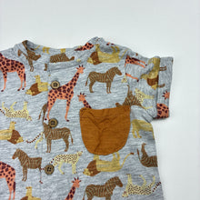 Load image into Gallery viewer, Unisex Dymples, grey marle romper, jungle animals, EUC, size 0000,  