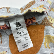 Load image into Gallery viewer, Unisex Dymples, grey marle romper, jungle animals, EUC, size 0000,  