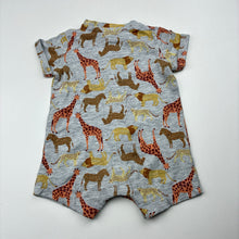 Load image into Gallery viewer, Unisex Dymples, grey marle romper, jungle animals, EUC, size 0000,  