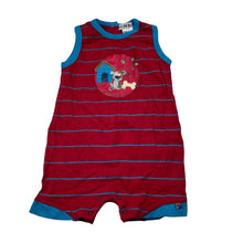 Load image into Gallery viewer, Boys Bright Bots, striped cotton romper, dog, EUC, size 0,  