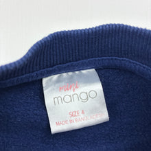 Load image into Gallery viewer, Girls Mango, navy fleece lined sweater / jumper, pilling, FUC, size 4,  