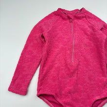 Load image into Gallery viewer, Girls Wave Zone, pink terry/thick floral long sleeve swim one-piece, EUC, size 3,  