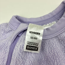 Load image into Gallery viewer, Unisex Bonds, purple fleece zip coverall / romper, GUC, size 0000,  