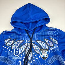 Load image into Gallery viewer, Unisex Bulldogs, NRL lightweight hoodie sweater, wash fade &amp; pilling, no size, armpit to armpit: 40cm, shoulder to cuff: 49cm, FUC, size 10,  
