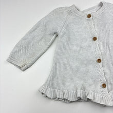 Load image into Gallery viewer, Girls purebaby, organic cotton / wool knit cardigan,*marks front &amp; right sleeve*, FUC, size 0,  