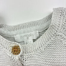 Load image into Gallery viewer, Girls purebaby, organic cotton / wool knit cardigan,*marks front &amp; right sleeve*, FUC, size 0,  
