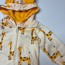 Load image into Gallery viewer, Unisex lightweight, soft feel zip romper, giraffes, EUC, size 0,  