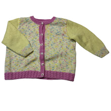Load image into Gallery viewer, Girls handmade, knitted cardigan, armpit to armpit: 34cm, shoulder to cuff: 27cm, EUC, size 1-2,  