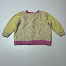 Load image into Gallery viewer, Girls handmade, knitted cardigan, armpit to armpit: 34cm, shoulder to cuff: 27cm, EUC, size 1-2,  