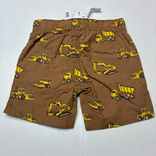 Load image into Gallery viewer, Boys Anko, lightweight cotton shorts, elasticated, diggers, NEW, size 1,  