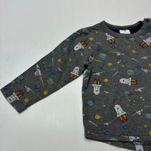 Load image into Gallery viewer, Boys KORANGO, soft feel stretchy long sleeve top, space shuttles, FUC, size 0,  
