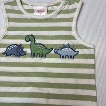 Load image into Gallery viewer, Unisex Sprout, striped stretchy romper, embroidered dinosaurs, EUC, size 1,  