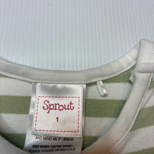 Load image into Gallery viewer, Unisex Sprout, striped stretchy romper, embroidered dinosaurs, EUC, size 1,  