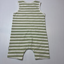 Load image into Gallery viewer, Unisex Sprout, striped stretchy romper, embroidered dinosaurs, EUC, size 1,  