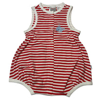 Load image into Gallery viewer, Girls Sprout, striped cotton romper, embroidered whale, EUC, size 1,  