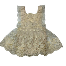 Load image into Gallery viewer, Girls cream, floral lace romper dress, EUC, size 000,  