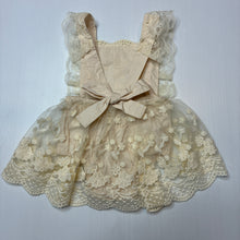 Load image into Gallery viewer, Girls cream, floral lace romper dress, EUC, size 000,  