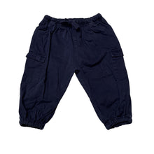 Load image into Gallery viewer, Boys Dymples, navy stretch cotton pants, elasticated, GUC, size 0,  