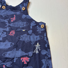 Load image into Gallery viewer, Boys Dymples, navy cotton shortalls / romper, fish, EUC, size 000,  