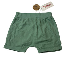 Load image into Gallery viewer, Unisex Sprout, green organic cotton shorts, elasticated, NEW, size 1,  
