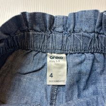 Load image into Gallery viewer, Girls Anko, chambray cotton shorts, elasticated, EUC, size 4,  