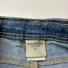 Load image into Gallery viewer, Girls Emerson, blue stretch denim jean shorts, adjustable, GUC, size 10,  