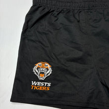 Load image into Gallery viewer, Unisex NRL Supporter, Wests Tigers sports shorts, elasticated, EUC, size 16,  