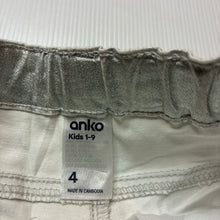 Load image into Gallery viewer, Girls Anko, metallic silver stretch cotton shorts, adjustable, GUC, size 4,  