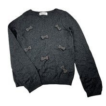 Load image into Gallery viewer, Girls H&amp;M, grey knitted cotton sweater / jumper, bows, EUC, size 7-8,  