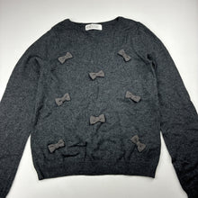 Load image into Gallery viewer, Girls H&amp;M, grey knitted cotton sweater / jumper, bows, EUC, size 7-8,  