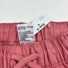 Load image into Gallery viewer, Girls Anko, pink lyocell/linen/cotton pants, elasticated, Inside leg: 53cm, NEW, size 9,  