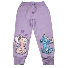 Load image into Gallery viewer, Girls Disney, Stitch &amp; Angel fleece lined track pants, light mark back left leg, Inside leg: 40cm, FUC, size 5,  