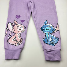 Load image into Gallery viewer, Girls Disney, Stitch &amp; Angel fleece lined track pants, light mark back left leg, Inside leg: 40cm, FUC, size 5,  