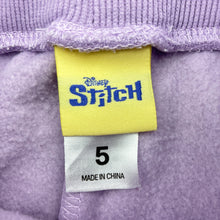 Load image into Gallery viewer, Girls Disney, Stitch &amp; Angel fleece lined track pants, light mark back left leg, Inside leg: 40cm, FUC, size 5,  