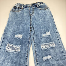 Load image into Gallery viewer, Girls SHEIN, ripped wide leg denim jeans, elasticated, Inside leg: 42cm, GUC, size 6,  