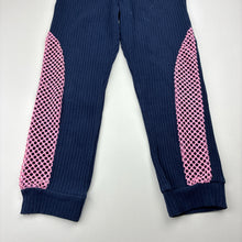 Load image into Gallery viewer, Girls Momi Mini, navy ribbed leggings / pants, mesh panels, elasticated, Inside leg: 39cm, EUC, size 4,  
