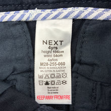 Load image into Gallery viewer, Boys Next, navy stretch cotton chino pants, adjustable, Inside leg: 42cm, EUC, size 4,  