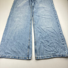 Load image into Gallery viewer, Girls Zara, blue wide leg jeans, adjustable, Inside leg: 64cm, light wear left cuff, FUC, size 12-13,  