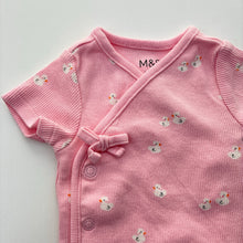 Load image into Gallery viewer, Girls M&amp;S, pink ribbed cotton bodysuit / romper, ducks, EUC, size 0000,  