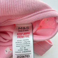 Load image into Gallery viewer, Girls M&amp;S, pink ribbed cotton bodysuit / romper, ducks, EUC, size 0000,  